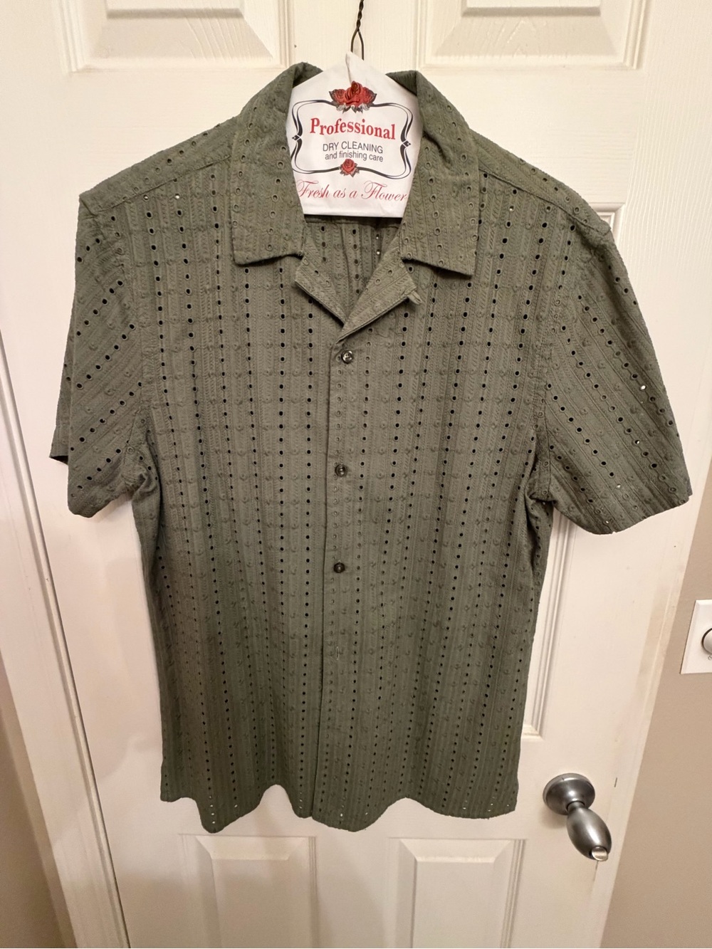 Express Olive Green Eyelet Button-Up Shirt